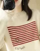 Casual Loose Long Sleeves Striped Round-Neck Sweater Tops