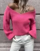 Casual Long Sleeves Loose Solid Color V-Neck Sweater Tops