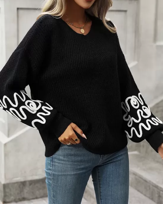 Hollow Long Sleeves Loose Round-Neck Sweater Tops Pullovers Knitwear