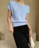 Stylish Loose Solid Color Boat Neck Knitwear Pullovers Tops