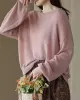 See-Through Solid Color Long Sleeves Loose Round-Neck Sweater Tops