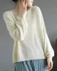 See-Through Solid Color Long Sleeves Loose Round-Neck Sweater Tops