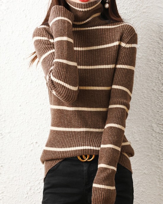 Urban Skinny Striped High-Neck Sweater Tops