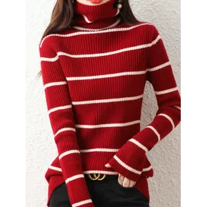 Urban Skinny Striped High-Neck Sweater Tops