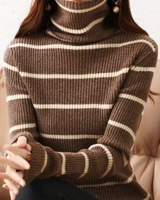 Urban Skinny Striped High-Neck Sweater Tops