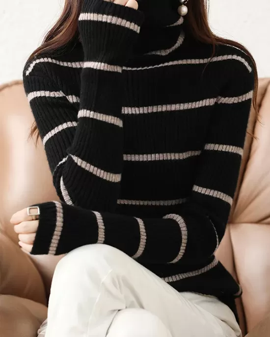 Urban Skinny Striped High-Neck Sweater Tops