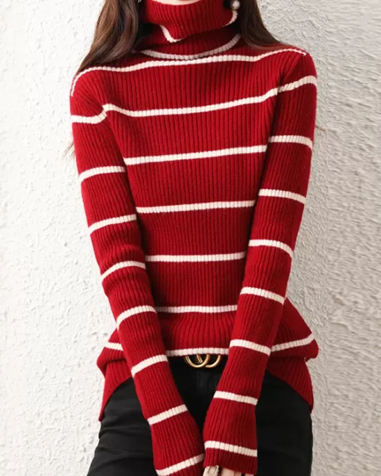 Urban Skinny Striped High-Neck Sweater Tops