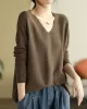 Solid Color Long Sleeves Loose V-Neck Sweater Tops