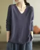 Solid Color Long Sleeves Loose V-Neck Sweater Tops