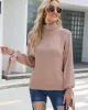 Loose Long Sleeves Solid Color High-Neck Sweater Tops