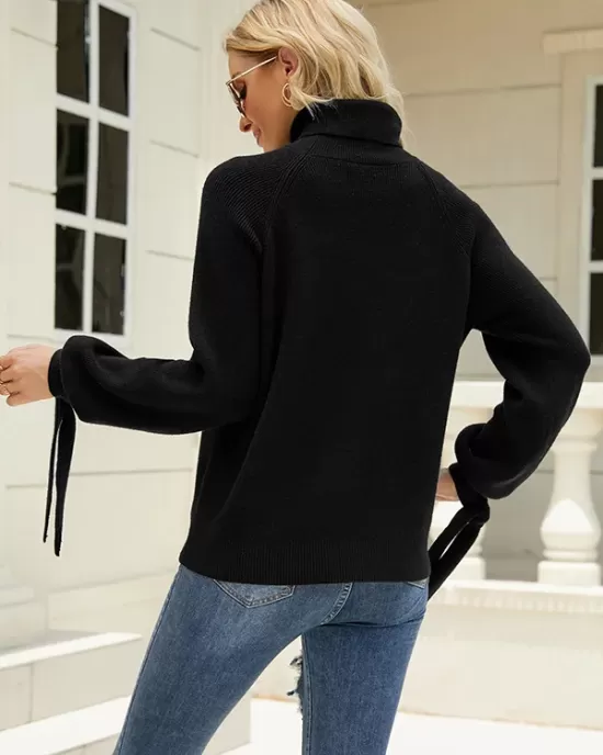 Loose Long Sleeves Solid Color High-Neck Sweater Tops