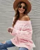 Vintage Long Sleeves Loose Solid Color Off-The-Shoulder Sweater Tops