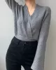 Asymmetric Solid Color Long Sleeves V-Neck Sweater Pullovers Knitwear