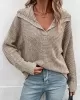 Casual Loose Long Sleeves Solid Color Lapel Collar Sweater Tops