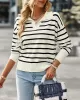 Casual Loose Striped Polo Sweater Top