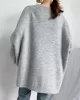 Stretch Mohair-Blend Balloon Sleeves Loose Solid Round-Neck Sweater Tops