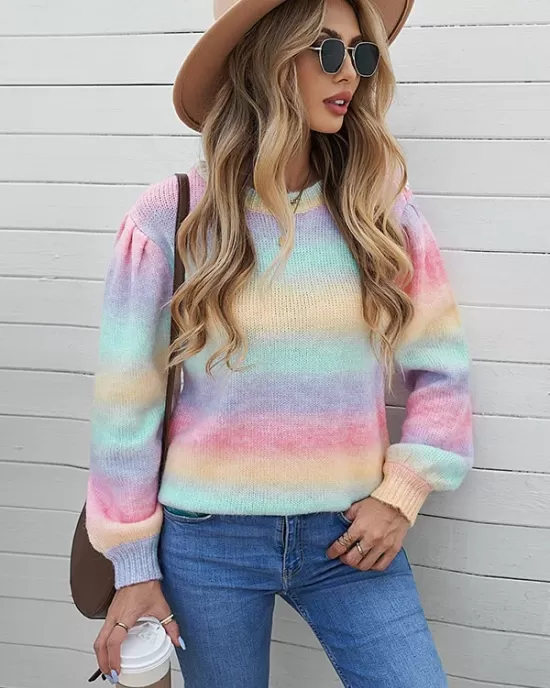 Casual Loose Patchwork Round-Neck Sweater Top