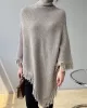 Casual Loose Tasseled Solid Color High-Neck Sweater Tops