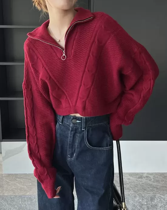 Simple Batwing Sleeves Long Sleeves Jacquard Solid Color Lapel Collar Sweater Tops