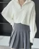 Simple Batwing Sleeves Long Sleeves Jacquard Solid Color Lapel Collar Sweater Tops