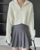 Simple Batwing Sleeves Long Sleeves Jacquard Solid Color Lapel Collar Sweater Tops