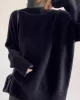 Casual Long Sleeves Loose Solid Color High-Neck Sweater Tops