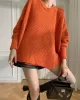 Irregularity Loose Solid Color Batwing Sleeves Round-Neck Sweater Tops