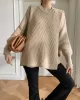 Irregularity Loose Solid Color Batwing Sleeves Round-Neck Sweater Tops