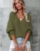 Loose Batwing Sleeves Twist Solid Color V-Neck Sweater Tops