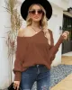 Loose Batwing Sleeves Twist Solid Color V-Neck Sweater Tops