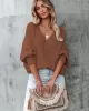 Loose Batwing Sleeves Twist Solid Color V-Neck Sweater Tops