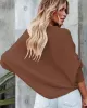 Loose Batwing Sleeves Twist Solid Color V-Neck Sweater Tops