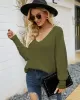 Loose Batwing Sleeves Twist Solid Color V-Neck Sweater Tops