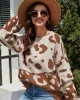 Urban Puff Sleeves Leopard Two-Tone Round-Neck Sweater Tops