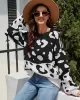 Urban Puff Sleeves Leopard Two-Tone Round-Neck Sweater Tops