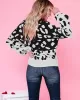 Urban Puff Sleeves Leopard Two-Tone Round-Neck Sweater Tops