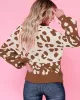 Urban Puff Sleeves Leopard Two-Tone Round-Neck Sweater Tops