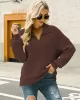 Long Sleeves Solid Color Lapel V-Neck Sweater Tops