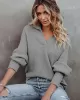 Long Sleeves Solid Color Lapel V-Neck Sweater Tops