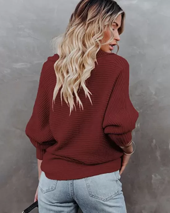 Long Sleeves Solid Color Lapel V-Neck Sweater Tops