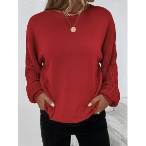 Knitted Twist Long Sleeves Solid Color Round-Neck Sweater Tops