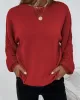 Knitted Twist Long Sleeves Solid Color Round-Neck Sweater Tops