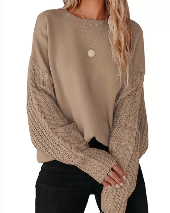 Knitted Twist Long Sleeves Solid Color Round-Neck Sweater Tops