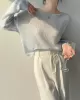 Gentle Mohair Knitted Loose Long Sleeves Solid Color Thin Sweater Tops