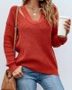 Stylish Loose Solid Color V-Neck Sweater Tops