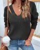 Stylish Loose Solid Color V-Neck Sweater Tops