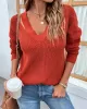 Stylish Loose Solid Color V-Neck Sweater Tops