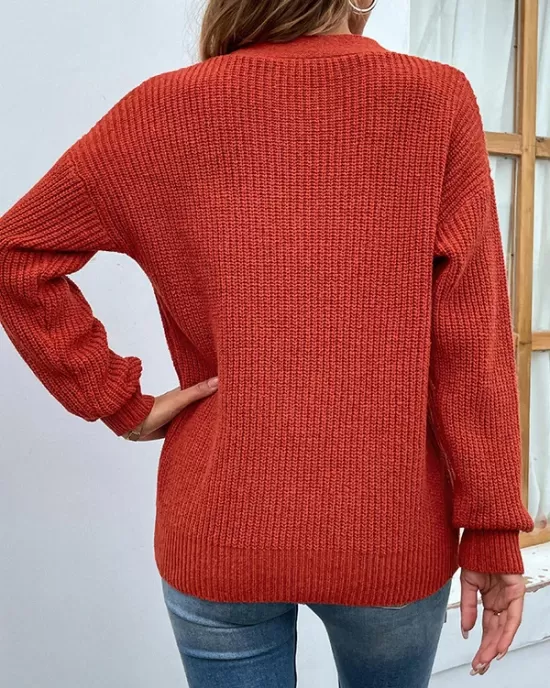 Stylish Loose Solid Color V-Neck Sweater Tops