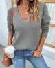 Stylish Loose Solid Color V-Neck Sweater Tops