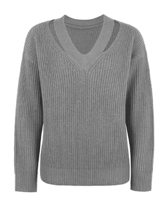 Stylish Loose Solid Color V-Neck Sweater Tops